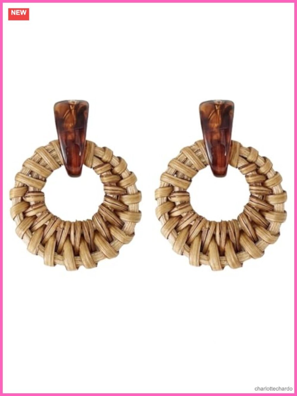 Rattan Earrings Hand-Woven Bamboo Drop Dangle Boho Style Lightweight